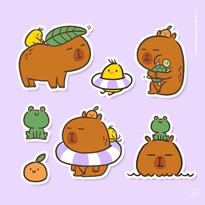 Pack de Stickers de Vinil | 7 stickers | Very capy – tres chanchos gordos