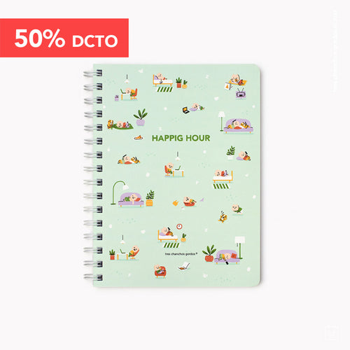 ¡REMATE! Cuaderno anillado A5 + 2 láminas de stickers: Happig hour