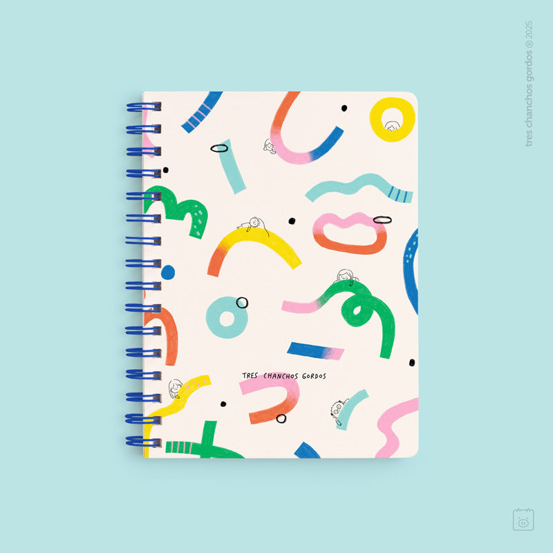 Cuaderno anillado + 1 lámina de stickers | Tamaño A5 | Hojas de puntos | Confetti