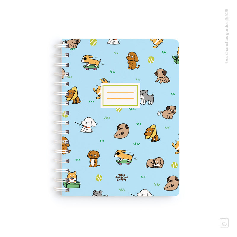 Cuaderno anillado + 1 lámina de stickers | Tamaño A5 | Hojas de puntos | Perritos