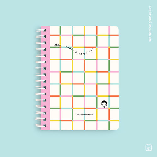 Cuaderno anillado + 1 lámina de stickers | Tamaño A5 | Hojas de puntos | Happy day