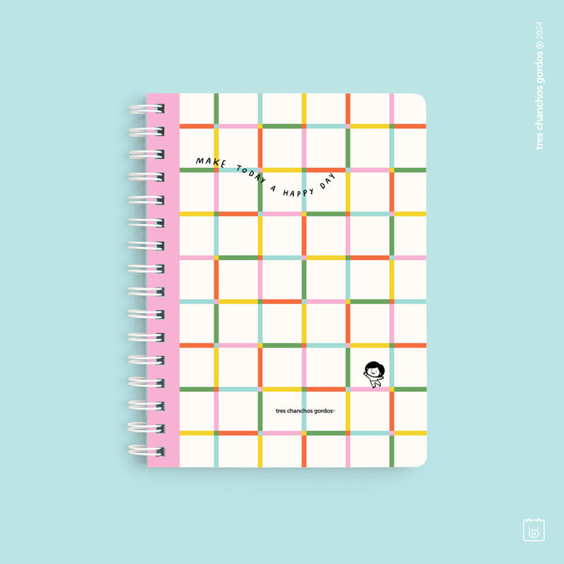Cuaderno anillado + 1 lámina de stickers | Tamaño A5 | Hojas de puntos | Happy day