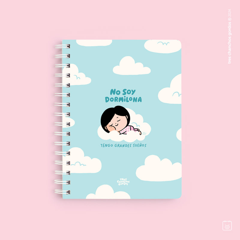 Cuaderno anillado + 1 lámina de stickers | Tamaño A5 | Hojas de puntos | Dormilona