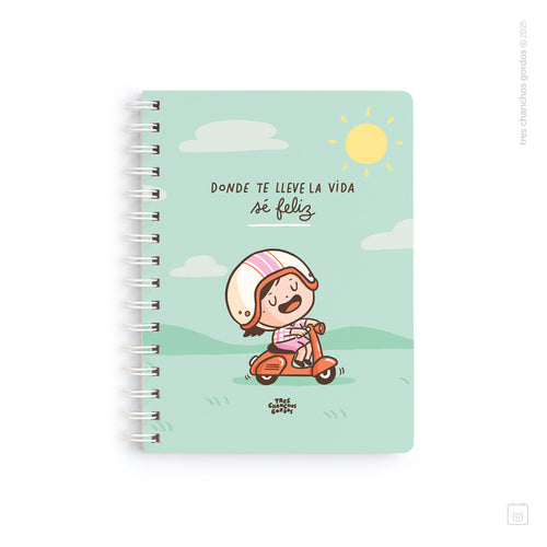 Cuaderno anillado + 1 lámina de stickers | Tamaño A5 | Hojas de puntos | Moto