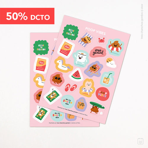 ¡REMATE! Láminas de stickers: Poop vibes x 2