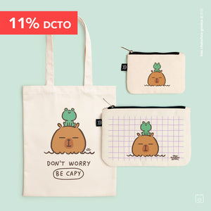 Pack tote | Bolso tote + Estuche midi + Estuche mini | Capy ranita