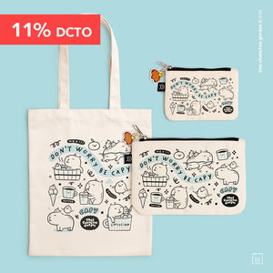 Pack tote | Bolso tote + Estuche midi + Estuche mini | Elige tu diseño | Capybara