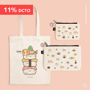Pack tote | Bolso tote + Estuche midi + Estuche mini | Elige tu diseño | Sushi