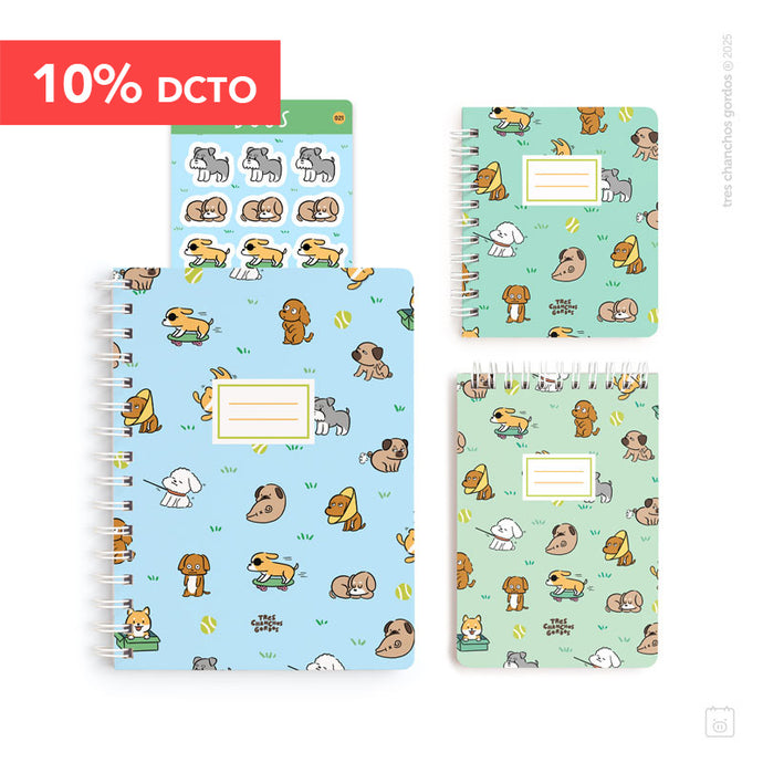 Pack A5 | Cuaderno + libreta A6 + pocket | Perritos