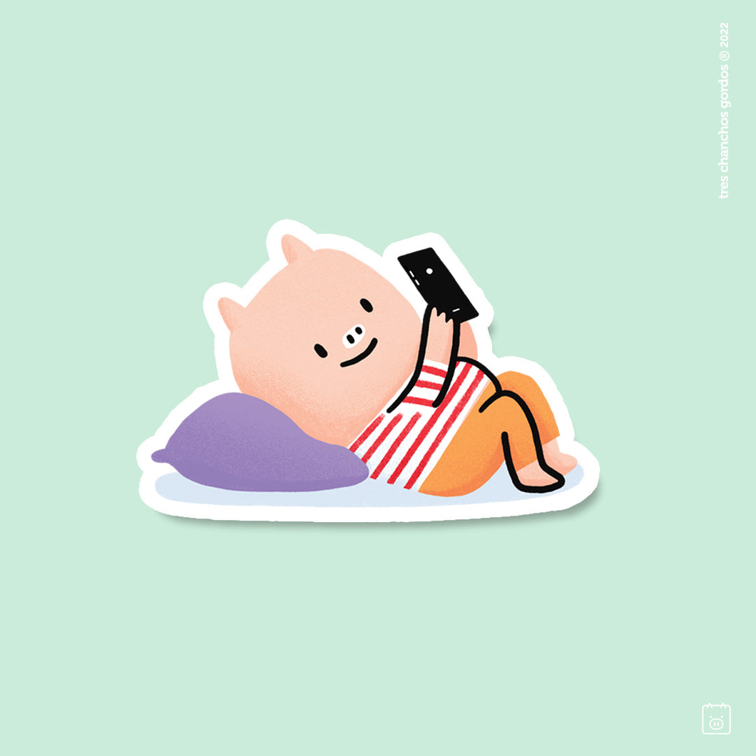 Sticker Chancho con celular