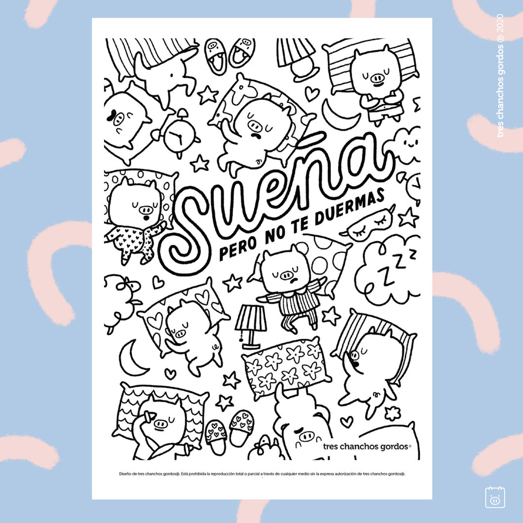 Descargable gratis para pintar: Sueña pero no te duermas