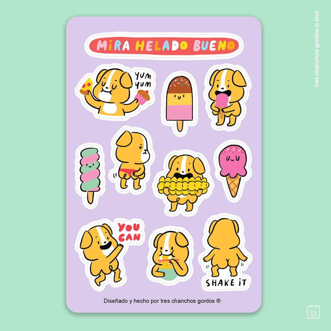 Lámina de stickers: Mira helado bueno